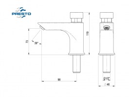 MEDIDAS GRIFO LAVABO TEMPORIZADO ANTIBACTERIAS PRESTO